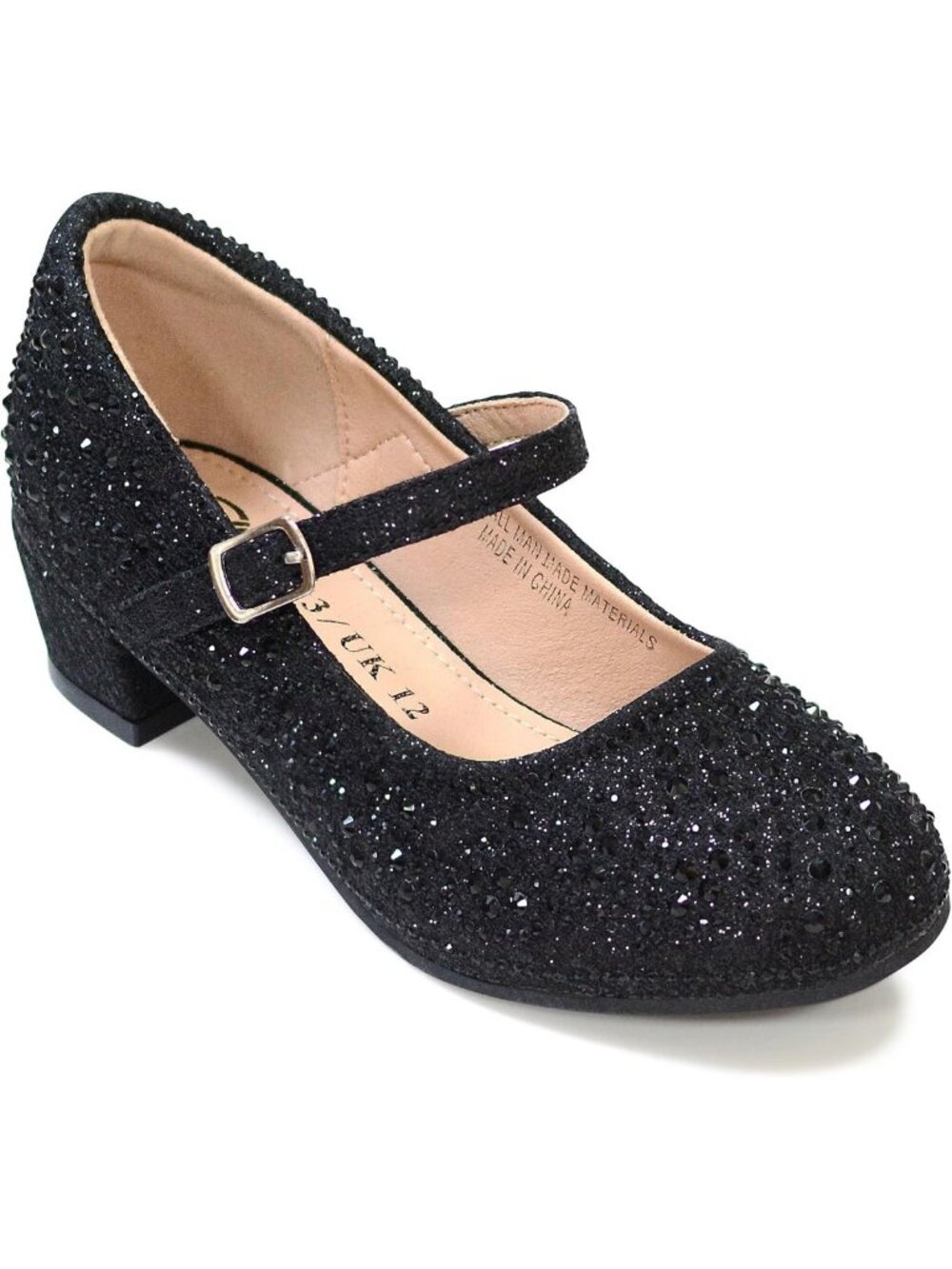 Sparkly Mary Jane Dress Shoes for Girls - Low Heel Hook & Loop Flats for School
